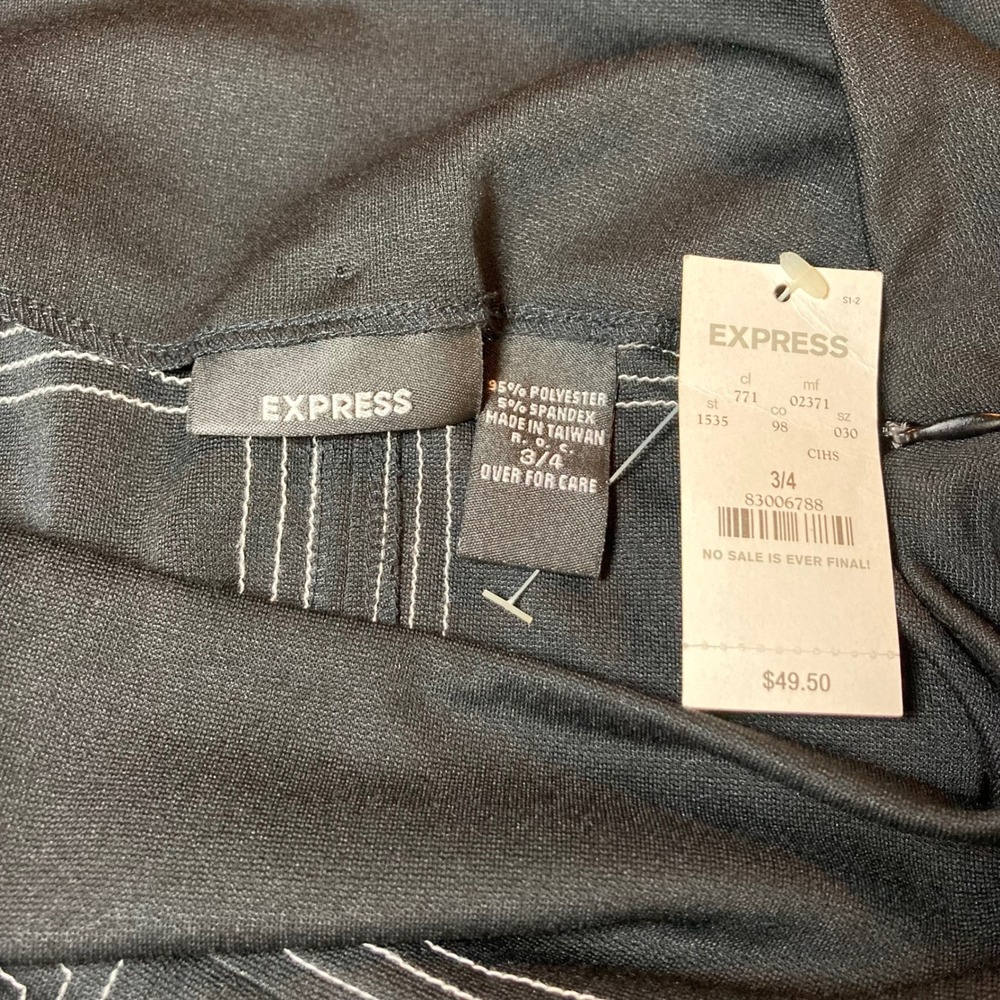 Express Black Pencil Skirt White Stitching Career‎ Business Professional NWT - Picture 4 of 5